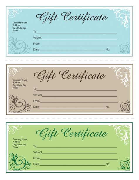 Description of Gift Certificates Samples