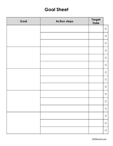 Goal setting task list templates