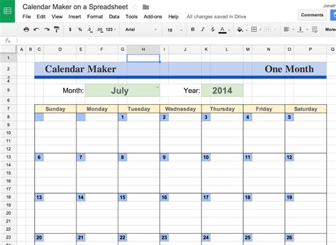 Google Sheets Calendar Template Planning