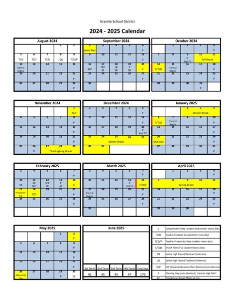 Granite Schools District Calendar