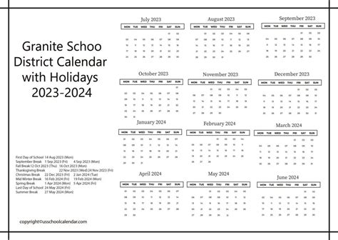 Granite Schools District Calendar Image 2