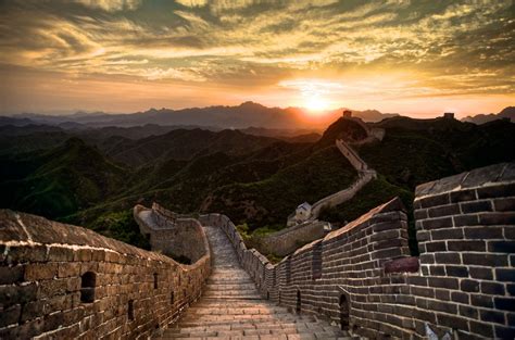 Sunset over the Great Wall of China