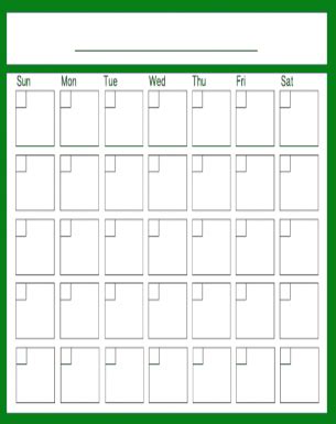 Green monthly calendar for organization