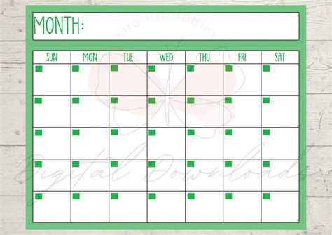 Green monthly calendar for professionals