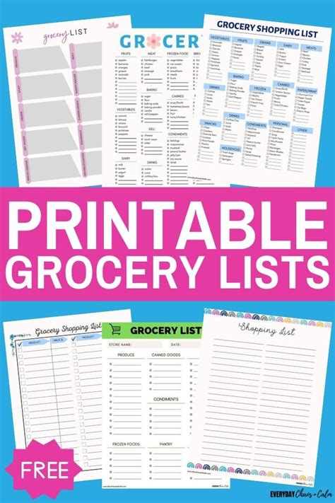 Grocery shopping list printable template