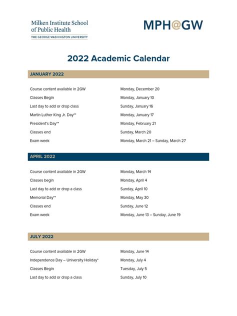 GWU Calendar Layout