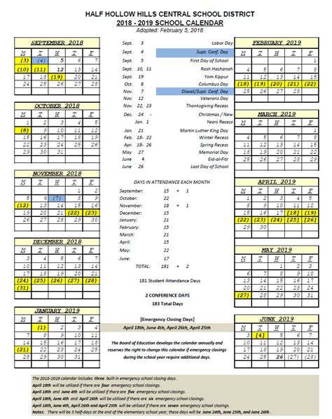 Half Hollow Hills School Calendar