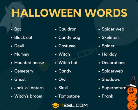 Halloween-themed words