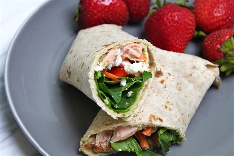 Healthy wrap with whole grain wrap and lean fillings