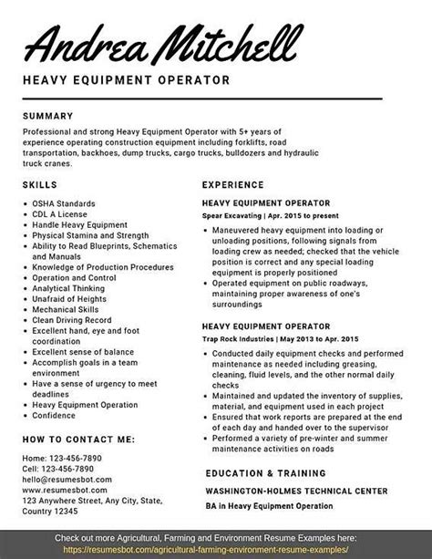 Heavy Construction Equipment Operator resume