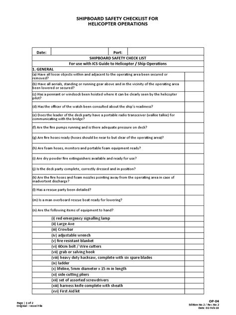 Helicopter Maintenance Checklist