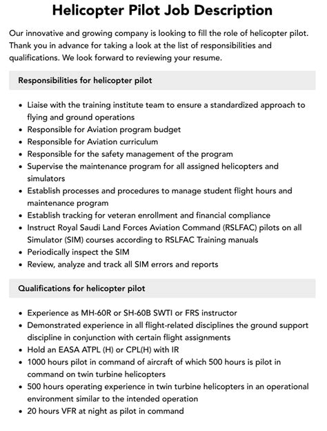 Helicopter Pilot Responsibilities