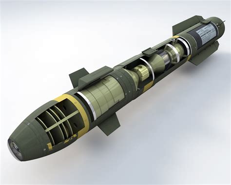 A close-up of a Hellfire missile warhead