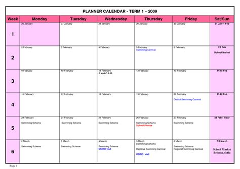 High School Calendar Organization