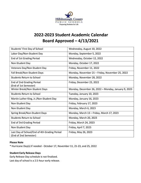 Hillsborough County School Calendar Image 1