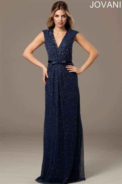 Hollywood-inspired navy prom dress with sequins