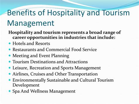 Hospitality and Tourism Benefits