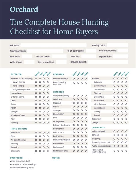 House hunting checklist