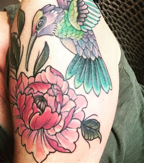 Hummingbird and Peony Tattoo