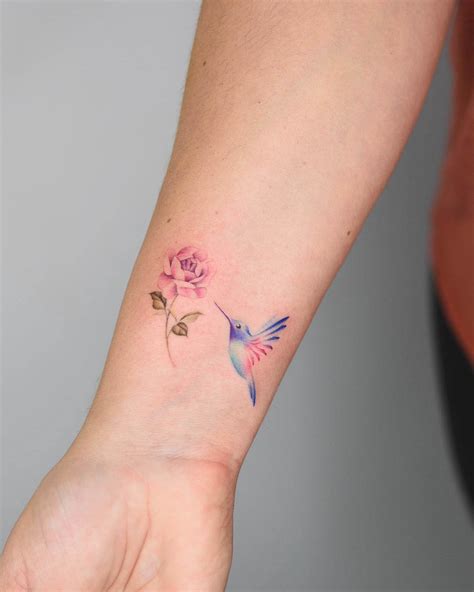 Hummingbird and Rose Tattoo