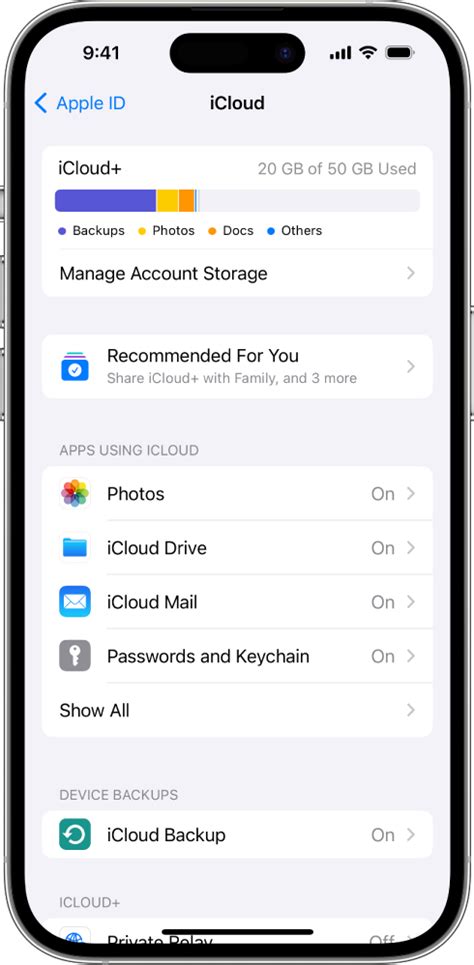 iCloud Settings on iPhone