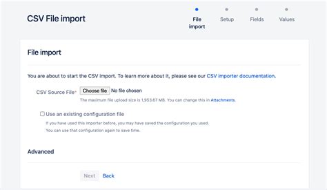 Description of Importing from CSV