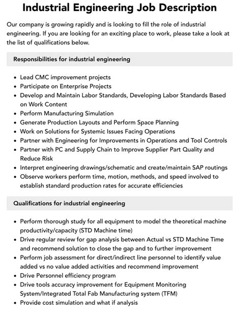 Industrial Engineer Job Description