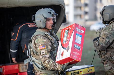 Infantry soldiers providing humanitarian aid