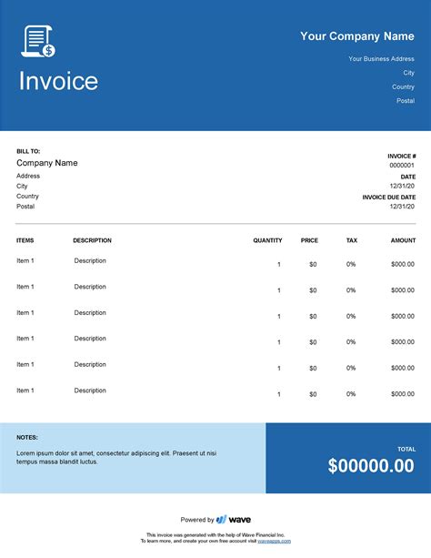 Another Example of a Free Printable Invoice Template