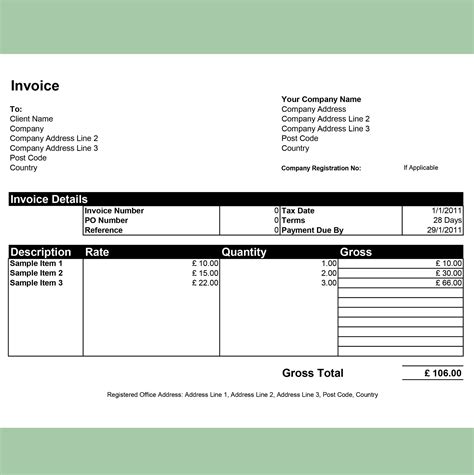 Example of a Free Printable Invoice Template