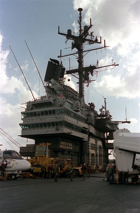 Island superstructure of an aircraft carrier