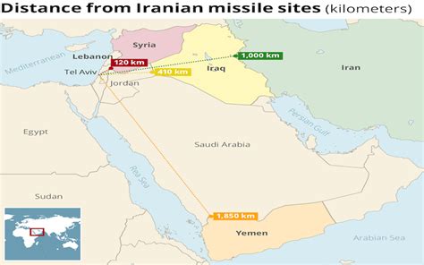 Israel to Iran Distance Map