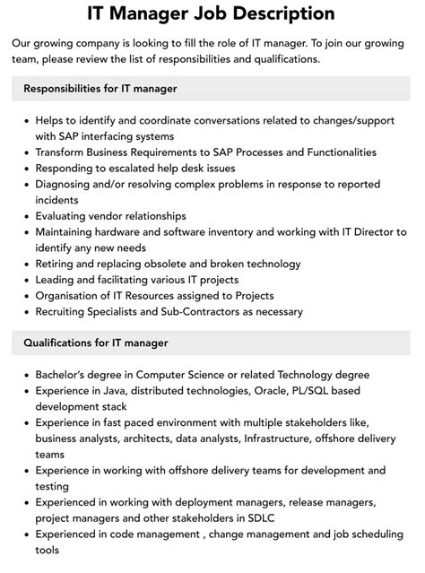 IT Management Job Description