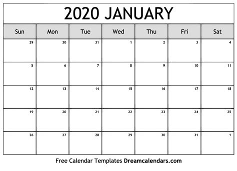 January 20, 2020 Calendar Ideas