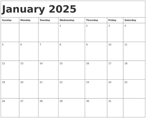 January 2025 calendar template ideas