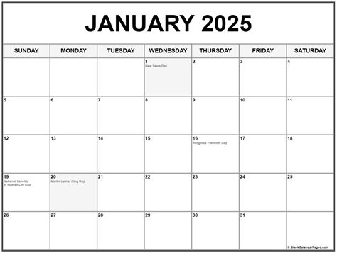 January 2025 Calendar Template Image