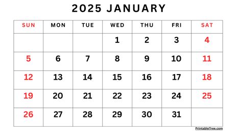 January 2025 calendar printable PDF templates