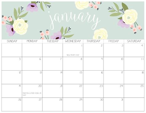 January Calendar for Students