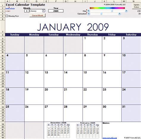 January Calendar Template Excel