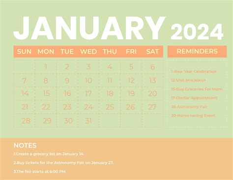 January Calendar Template Word