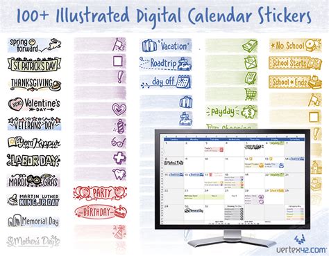 Japanese calendar stickers for digital calendars