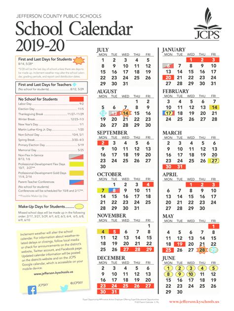 JCPS Calendar Monthly