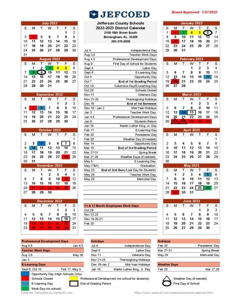 Jefcoed School Calendar Overview