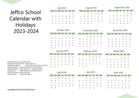 Jeffco Calendar Resources