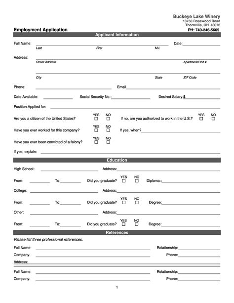 Job Application Printable Form Templates