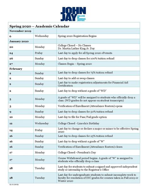 John Jay Academic Calendar