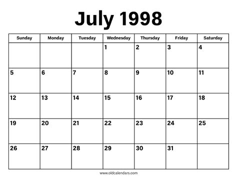 July 1998 Calendar