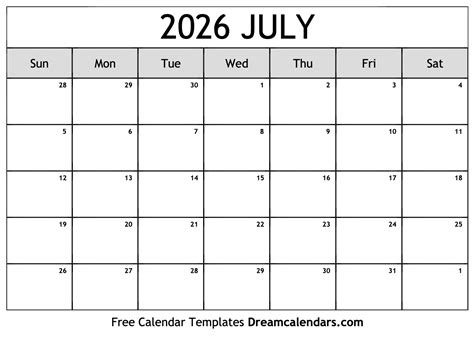 July 2026 Calendar Image 1