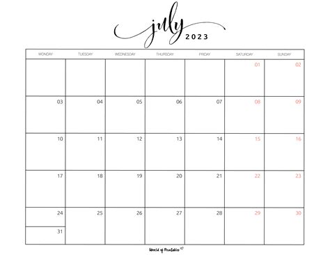 July calendar printable template download