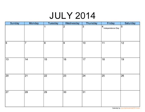 July calendar templates